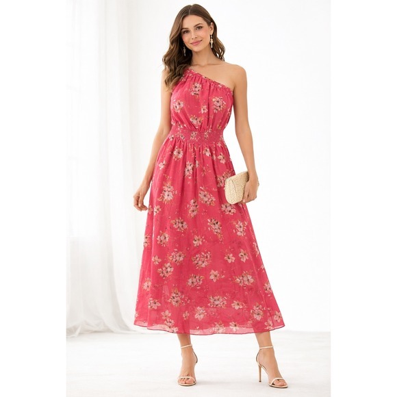 Monique Lhuillier Dresses & Skirts - Monique‎ Lhuillier Dress Sz 4 Maxi One Shoulder Boho Floral Summer Wedding Guest